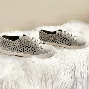 MICHAEL Michael Kors Gray Suede Rhinestone Studded Sneakers